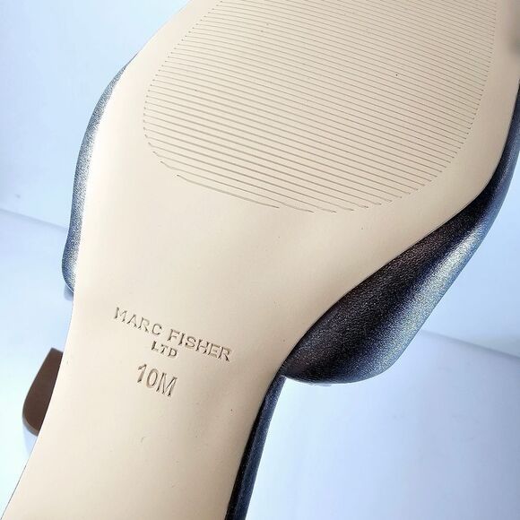 NWT Marc Fisher Nombra Silver Leather Mule Slides Size 10 - Picture 8 of 10